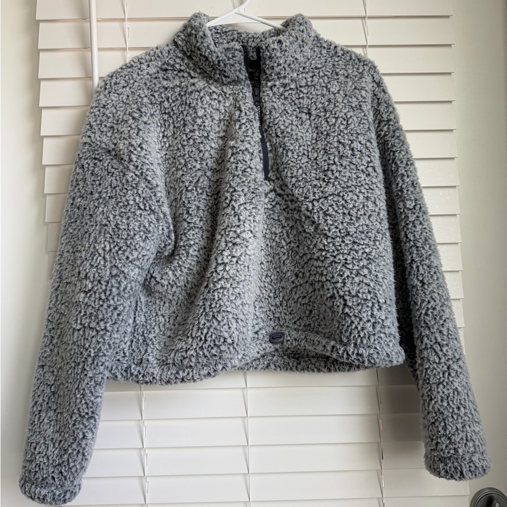 L.A. Hearts Grey-Blue Cropped Sherpa Jacket with Adjustable Cord